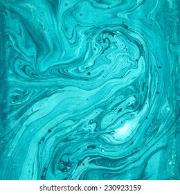 Creative turquoise background with abstract painted waves. Marble texture. Acrylic backdrop.