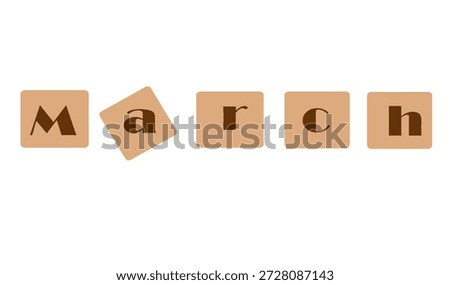 Creative typography featuring the month of March with minimalist brown tile accents. Perfect for calendar design elements, social media content, or greeting cards.