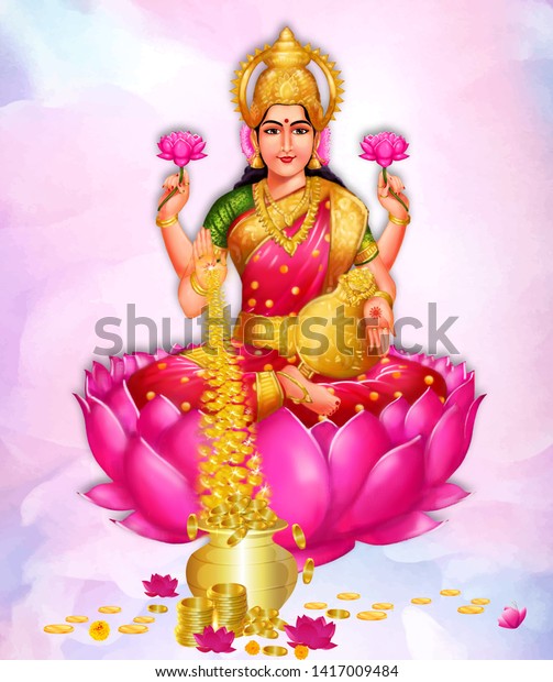 Creative vector abstract background of Goddess Lakshmi Amman, against a glowing, abstract red background.