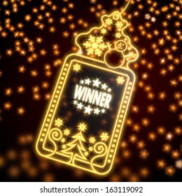 Creative Wonderful Christmas Card With Winner Symbol On Black Background With Glaring Stars