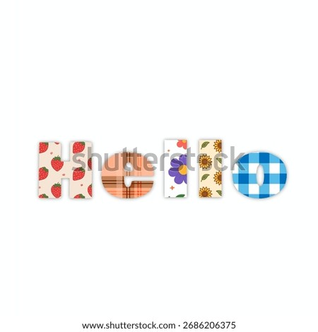 creative the word "Hello" in a fun and decorative style. Colorful typographic illustration