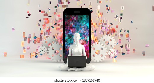 Creativity Concept and Creative Mind with Inspiration on Mobile 3d Render
