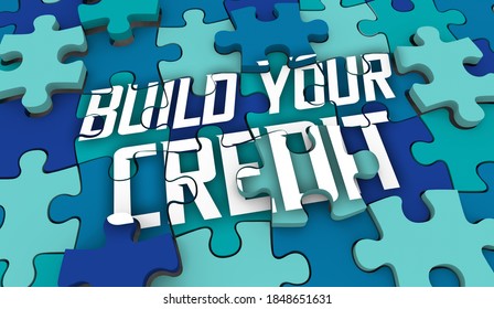 Credit Building Puzzle Pieces Rebuild Fix Repair Score Rating 3d Illustration