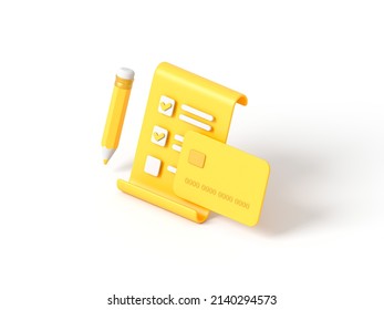 Credit card, blank contract with and pencil on white isolated background. the concept of concluding a contract for a loan. 3d render illustration - Powered by Shutterstock