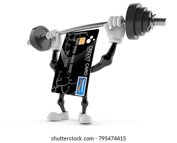 Credit card character lifting heavy barbell isolated on white background. 3d illustration - Powered by Shutterstock