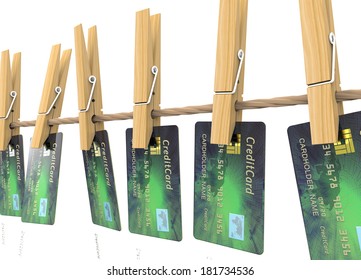 Credit Card Hanging On Clothesline 