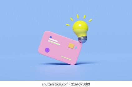 credit card icon with yellow light bulb 3d isolated on blue background. online shopping, idea tip, saving money, online payment, business finance, cashless concept, 3d render illustration  - Powered by Shutterstock