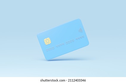 Credit Card Mockup Floating Isolated On Blue Background. Mobile Banking And Online Payment Service. Digital Marketing, E Commerce. Quick And Easy Shopping And Retail Concept. Withdraw Money. 3d Render