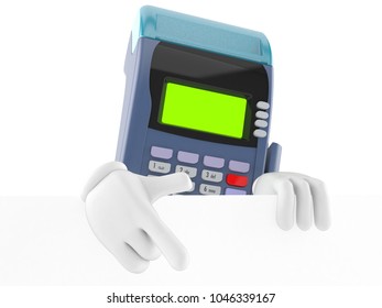 Credit card reader character isolated on white background. 3d illustration