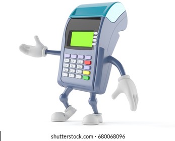 Credit Card Reader Character Isolated On White Background. 3d Illustration