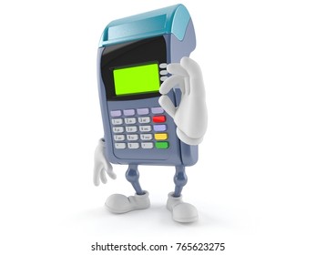 Credit Card Reader Character Isolated On White Background. 3d Illustration