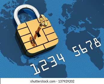 Credit Card Security Chip As Padlock ,safe Banking