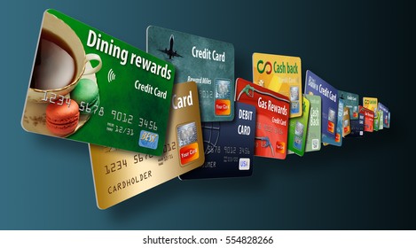 Credit Cards Debit Cards Stacked Together Stock Illustration 554828233 ...