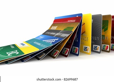 Credit Cards In A Row Falling - Credit Card Debt Concept