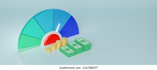 Credit rating, credit risk control, credit rating agency concept, performance review, profile data with analyze financial data with sign or symbol meter with modern style, 3d rendering illustration