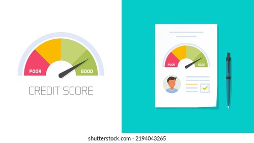 Credit Score For Mortgage Loan Good Level Report Icon And Loan History Check Scale Gauge Rating Meter Review Flat Graphic, Financial Grade Record Information Bank Document From