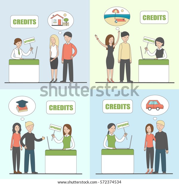 Credit service set. Couple needs credit for a\
new house, holiday, study and\
car.