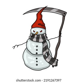 Creepmas. It's A Terrible Christmas. Gothic. Scary Snowman With A Scythe