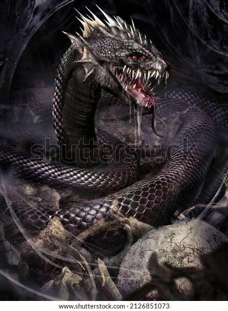 Creepy Black Mutant Snake Six Red Stock Illustration 2126851073 ...