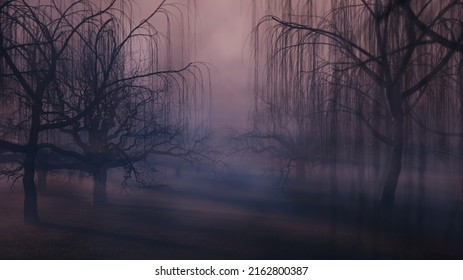 Creepy dark horror forest with many bare trees (3d rendering) - Powered by Shutterstock