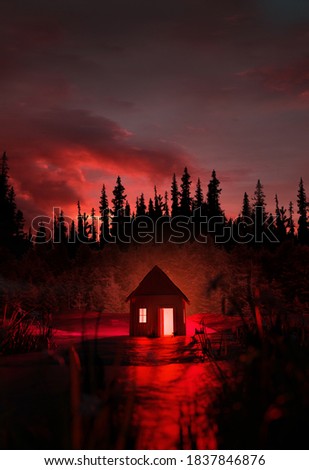 Similar – Image, Stock Photo Mysterious Man with Red Eyes in Dark Ambience and red contact lenses