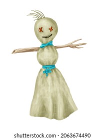 Creepy Rag Doll  With Twig Hands Isolated On A White Background