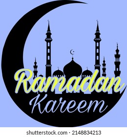 Crescent Islamic With Mosque For Ramadan Kareem. Black Half Moon Pattern,background. Illustration

