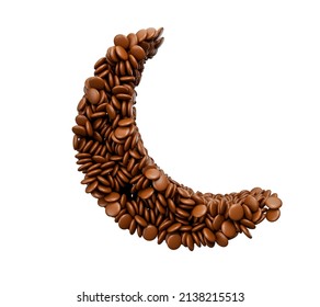 Crescent Moon Shape, Eid Ramadan Muslim Sign, Chocolate Coated Bean Candies 3d Illustration