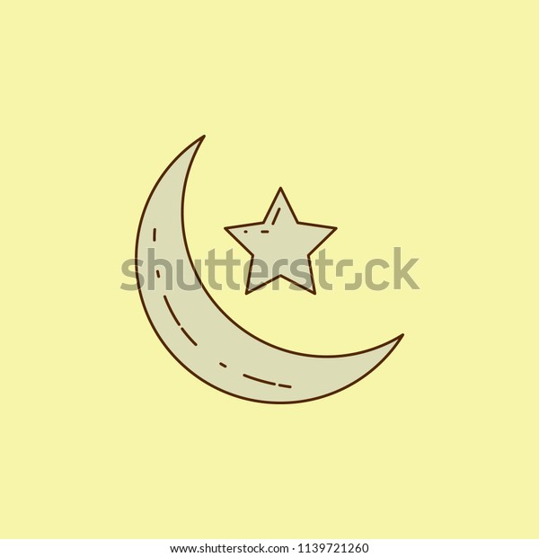 crescent moon and star colored field outline
icon. Element of Arabian culture icon for mobile concept and web
apps. Field outline crescent moon and star icon can used for web on
yellow
background