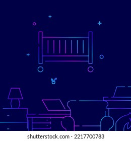 Crib  kindergarten gradient line icon  simple illustration dark blue background  Furniture  interior items related bottom border 