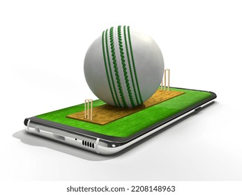 Cricket ball with mobile concept isolated background. 3d rendering illustration. - Powered by Shutterstock