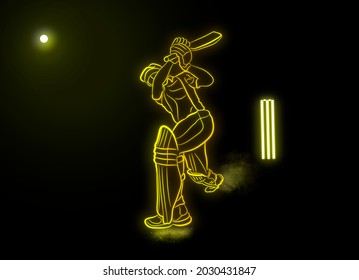 Cricket Player Neon Illustration Art