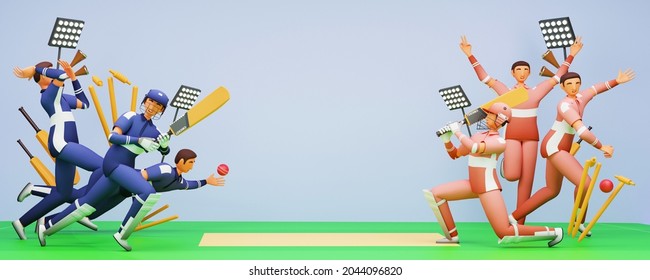 Cricket Players Participating Teams On Playground Stock Illustration ...