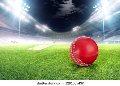 Cricket stadium with ball in lights and flashes 3d render