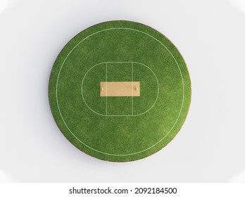 Cricket Stadium Top view on cricket pitch or ball sport game field, grass stadium or circle arena for cricketer series, green lawn or ground for batsman, bowler. Outfield 3D Illustration