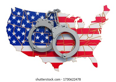 Crime And Punishment In The United States Concept, 3D Rendering Isolated On White Background