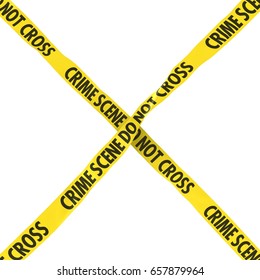 Crime Scene Do Not Cross Barrier Tape Yellow And Black Cross Isolated On White Background 3D Illustration