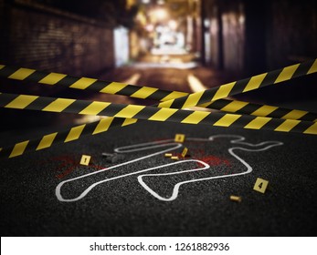 Crime Scene Of A Murder Case. 3D Illustration.