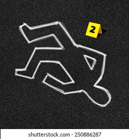 Crime Scene On Black Asphalt Background Illustration