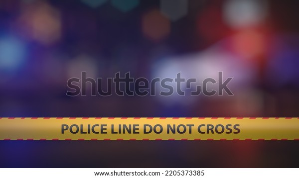 Crime scene with\
police tape. 3d\
illustration.
