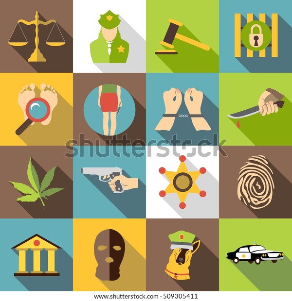 Criminal icons set. Flat illustration of 16 business\
plan  icons for\
web