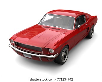 Crimson Red American Vintage Muscle Car - 3D Illustration