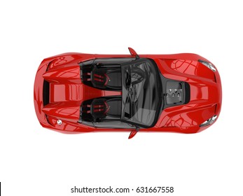 Crimson Red Modern Cabriolet Super Sports Car - Top Down View - 3D Illustration