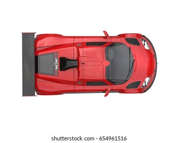 Crimson Red Urban Super Car - Top Down View - 3D Illustration