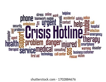 Crisis Hotline Word Cloud Concept On White Background. 