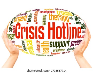 Crisis Hotline Word Hand Sphere Cloud Concept On White Background. 