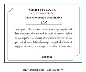 A crisp white and red certificate with an elegant border, perfect for recognizing and honoring the hard work of an exceptional teacher or educator - Powered by Shutterstock