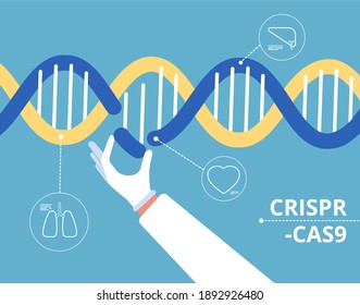 Crispr cas9 concept. Biochemical engineering medical gen research mutation biology dna modification background