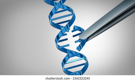 CRISPR gene edit concept and genetic engineering with therapy on a DNA strand as a 3D illustration.