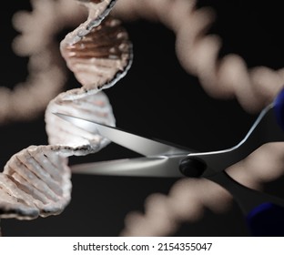 CRISPR Is A Technology That Can Be Used To Edit Genes. DNA Strand With Scissors. Cutting The Helix 3d Rendering 